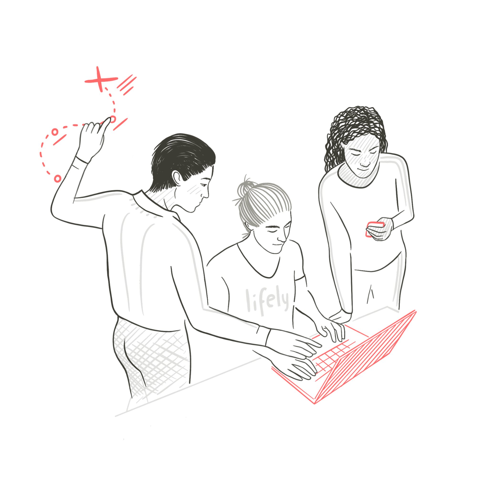 Group of people discussing around a laptop